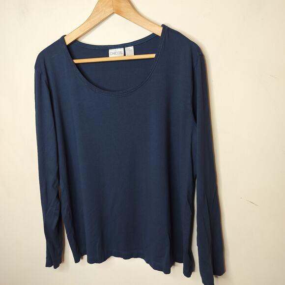 Chico's Viscose Stretch Jersey Top Long Seeve Teal - Picture 3 of 8